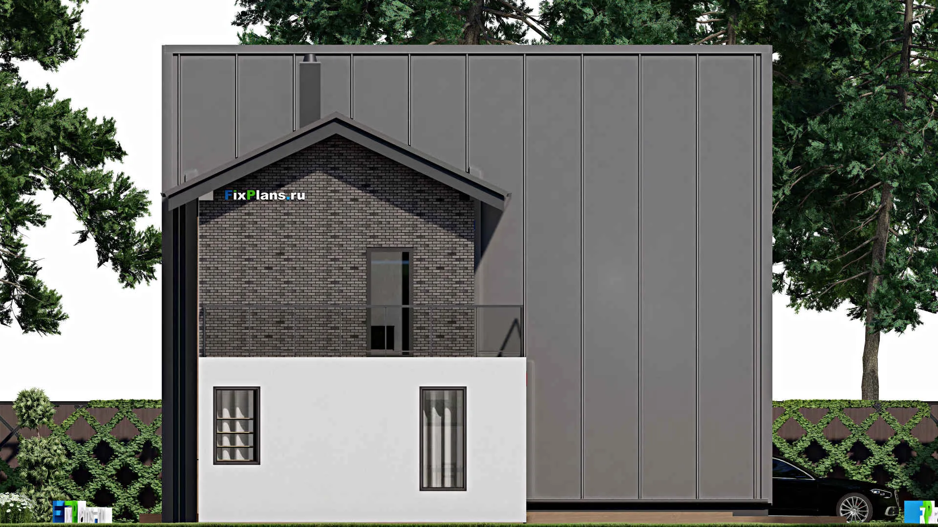 F-9755 - Проект дома с мансардой 13 на 13, площадью 200 м² с террасой, балконом и 3 спальнями