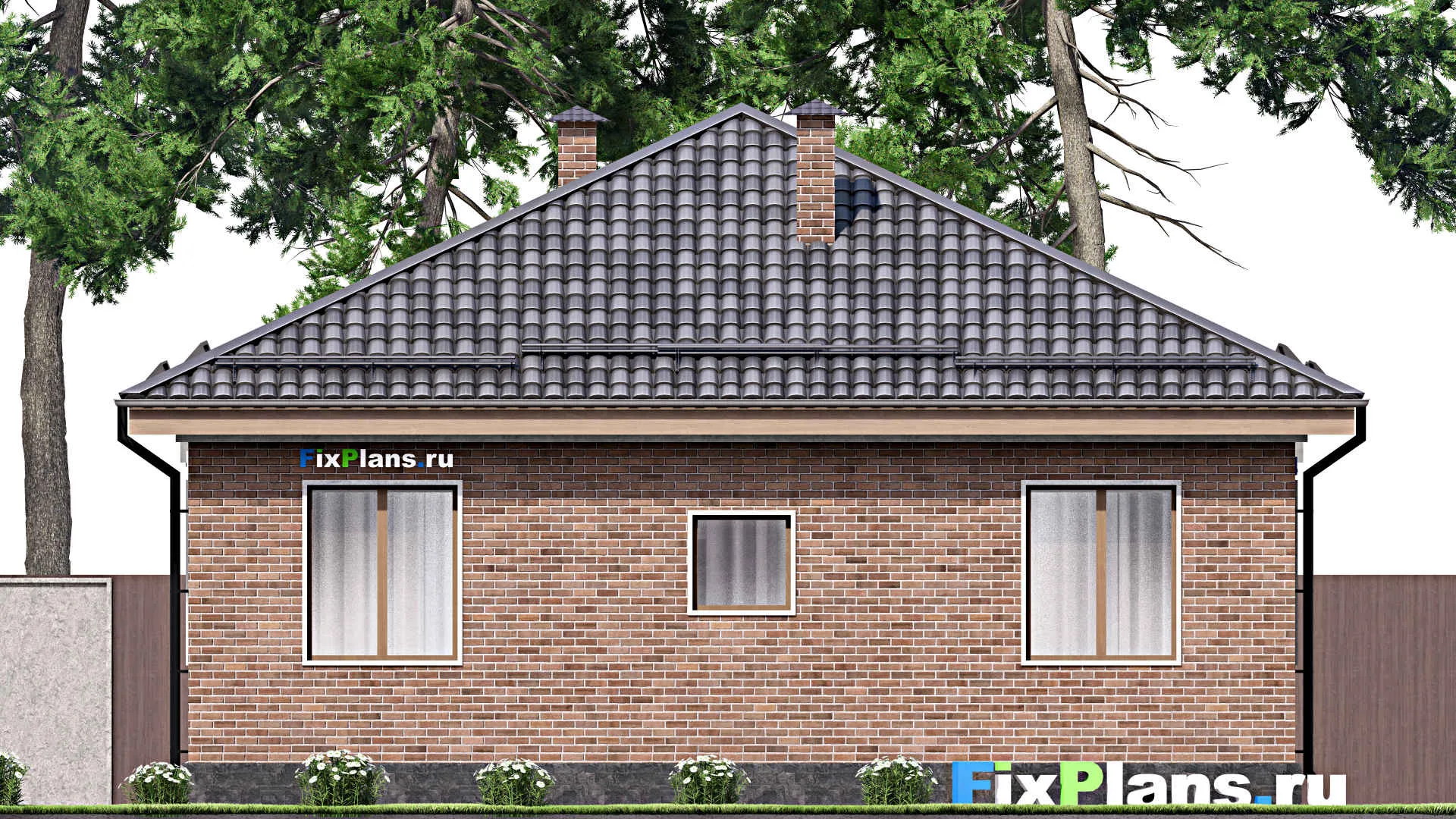 F-13841 - План одноэтажного дома 12 на 16, площадью 140 м² с террасой и 3 спальнями