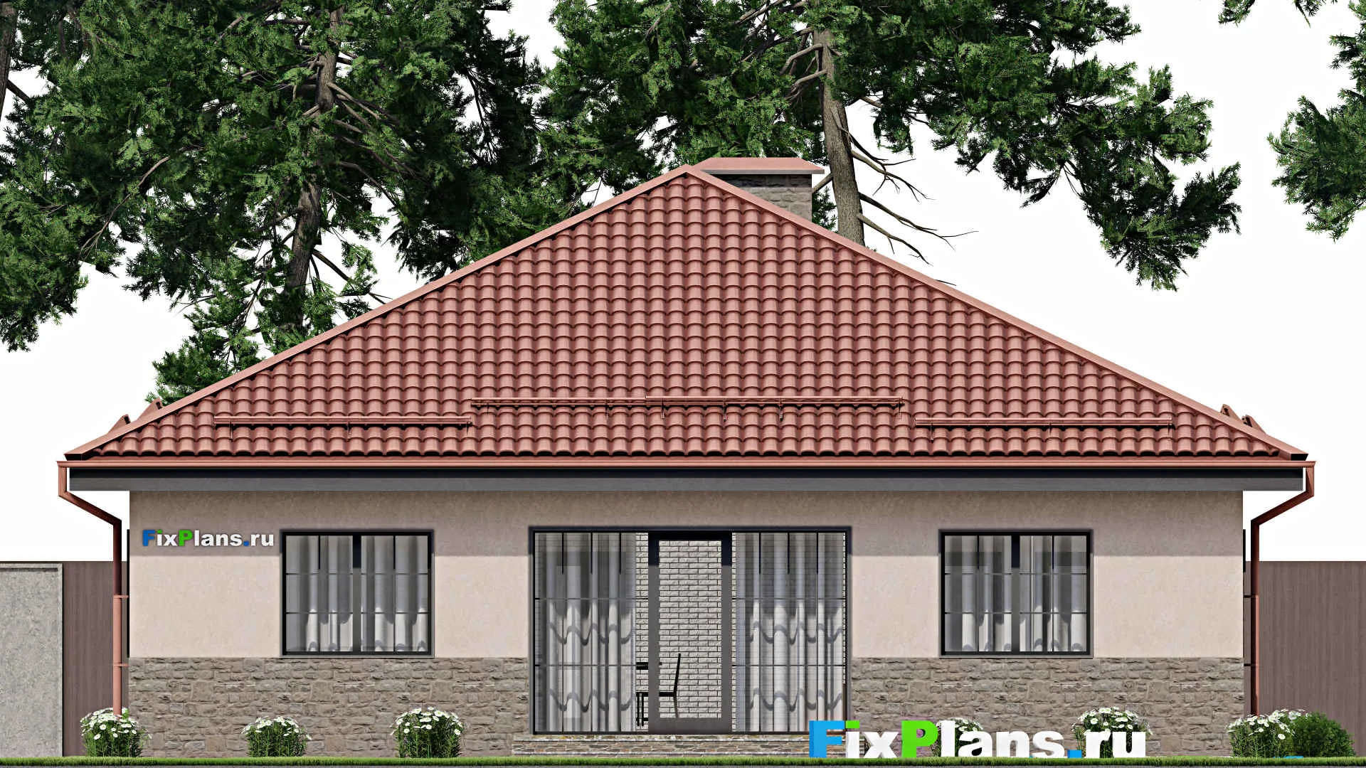 F-5399 - Проект одноэтажного дома 13 на 13, площадью 150 м² с 4 спальнями