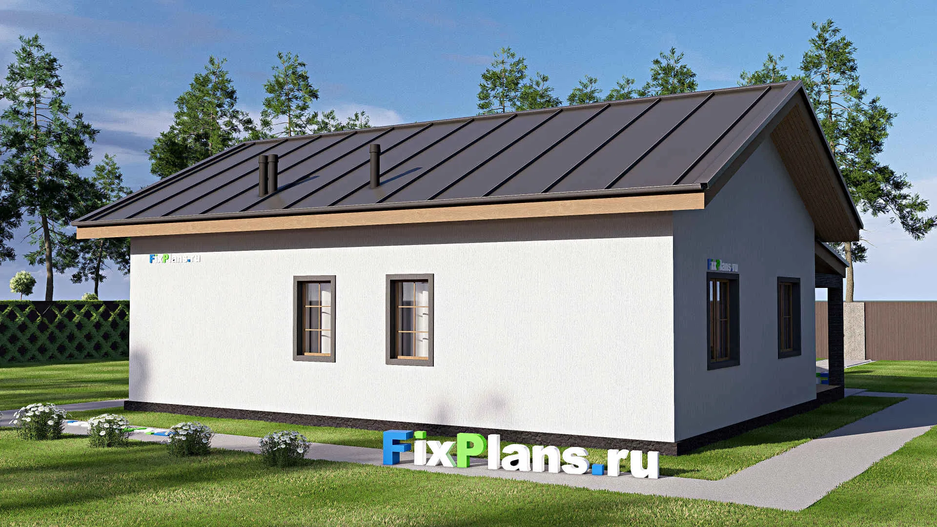 F-19826 - Проект одноэтажного дома 12 на 13, площадью 120 м² с террасой и 3 спальнями