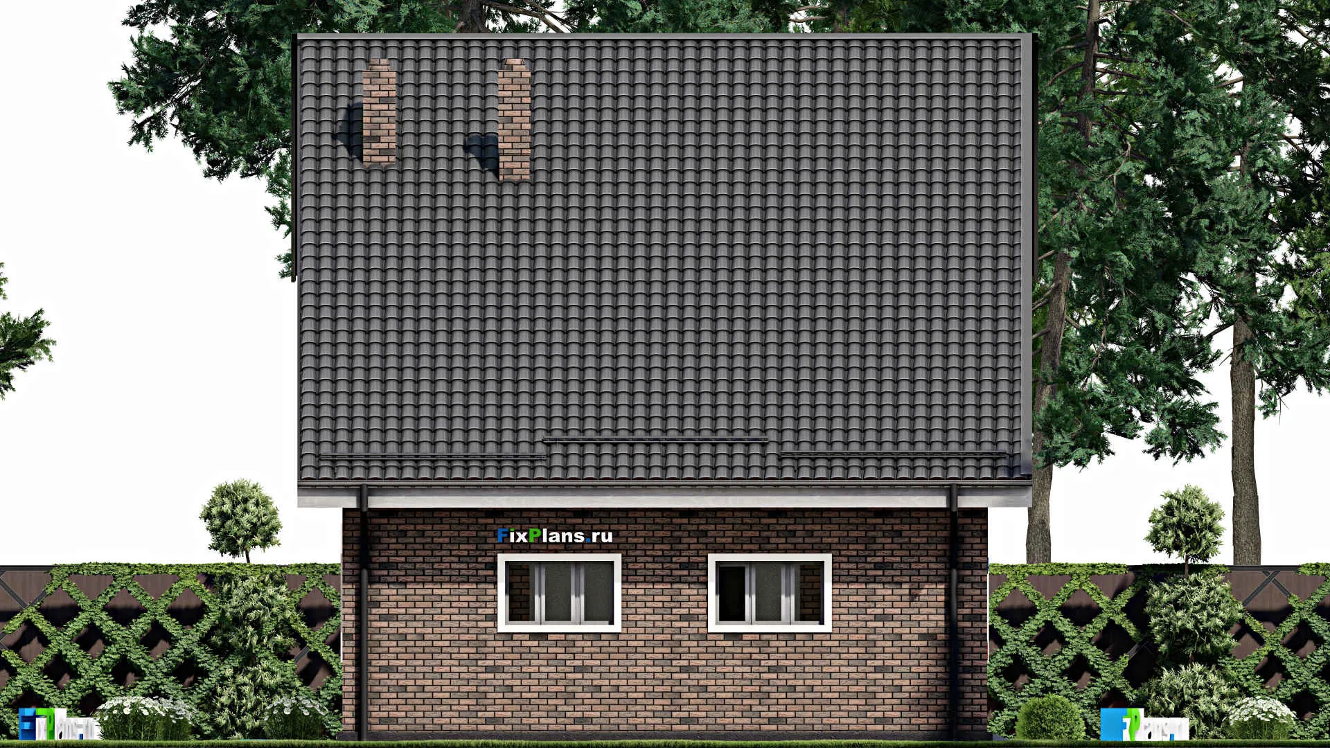 F-5165 - Проект дома с мансардой 9 на 16, площадью 190 м² с террасой, гаражом на 1 машину и 4 спальнями