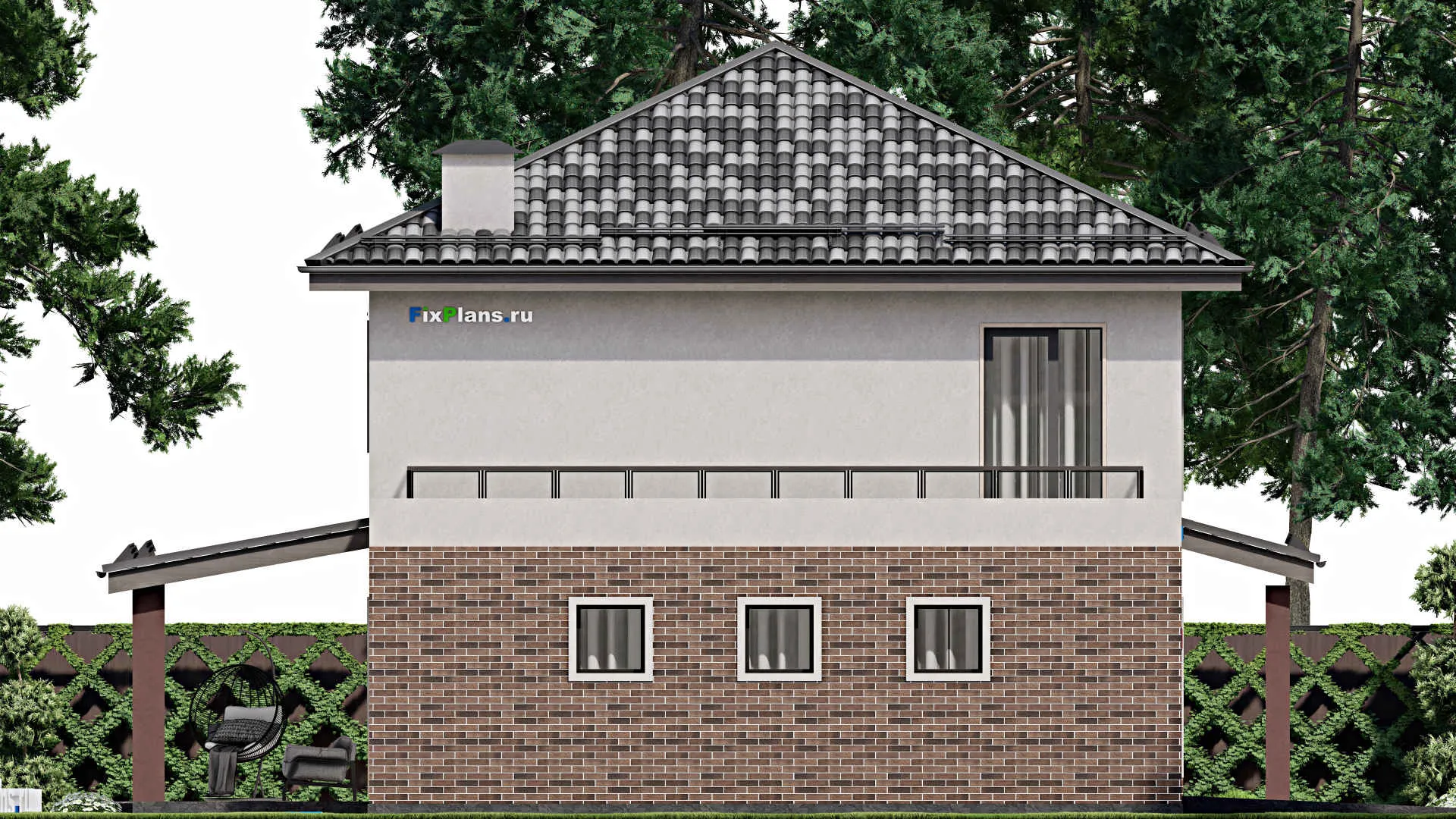 F-7838 - Проект двухэтажного дома 11 на 19, площадью 350 м² с террасой, балконом, гаражом на 2 машины и 4 спальнями