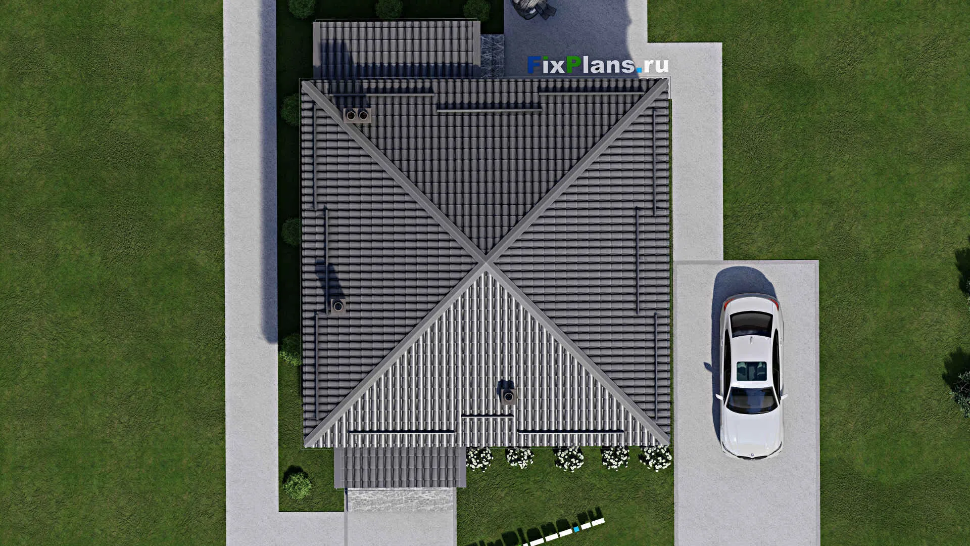 F-3338 - Проект одноэтажного дома 10 на 10, площадью 80 м² с террасой и 2 спальнями