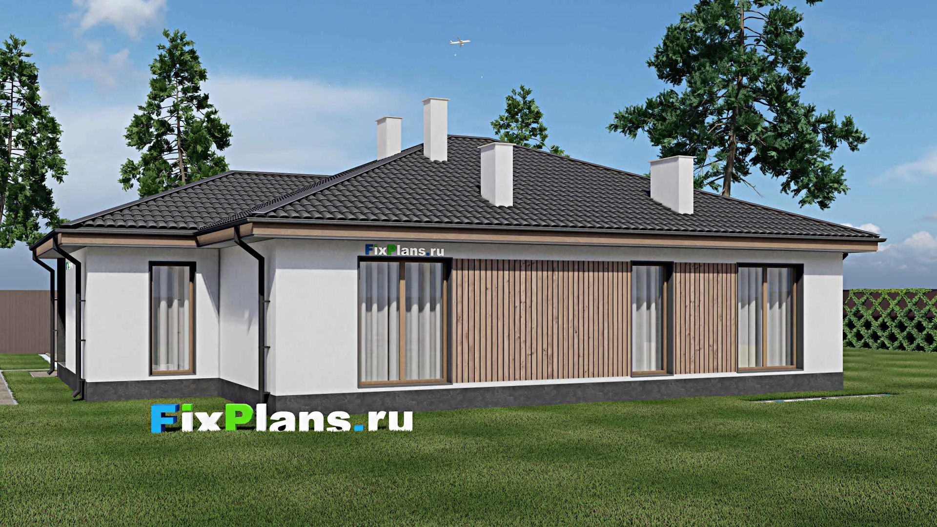 F-1511 - Проект одноэтажного дома 12 на 17, площадью 170 м² с террасой и 3 спальнями