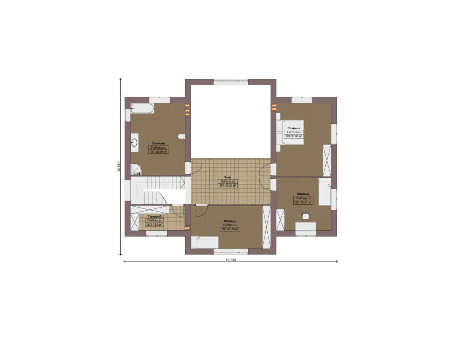 F-20600 - Планы двухэтажного дома 21 на 22, площадью 350 м² с террасой и 4 спальнями
