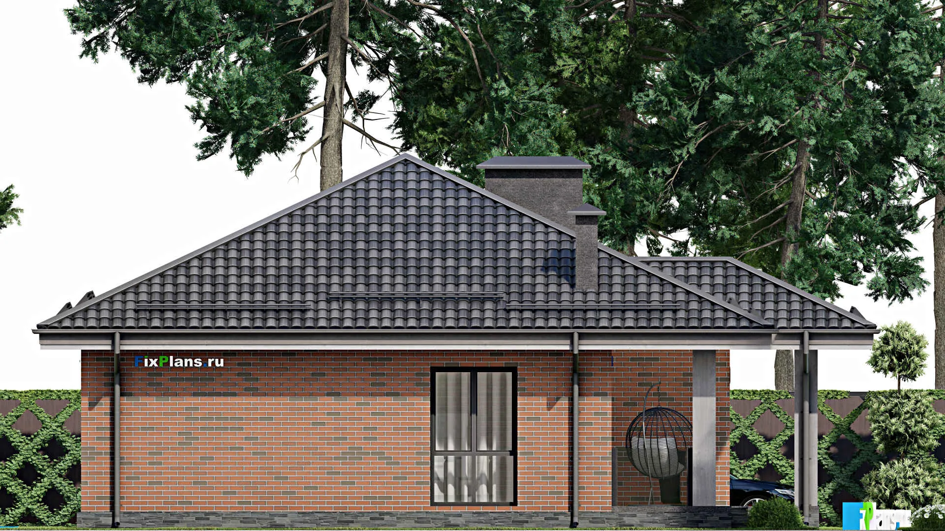 F-5489 - Проект одноэтажного дома 12 на 14, площадью 130 м² с террасой и 3 спальнями