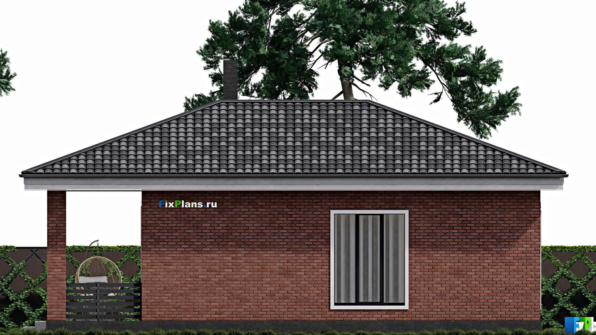 F-1061 - Проект одноэтажного дома 10 на 11, площадью 100 м² с террасой и 1 спальнями