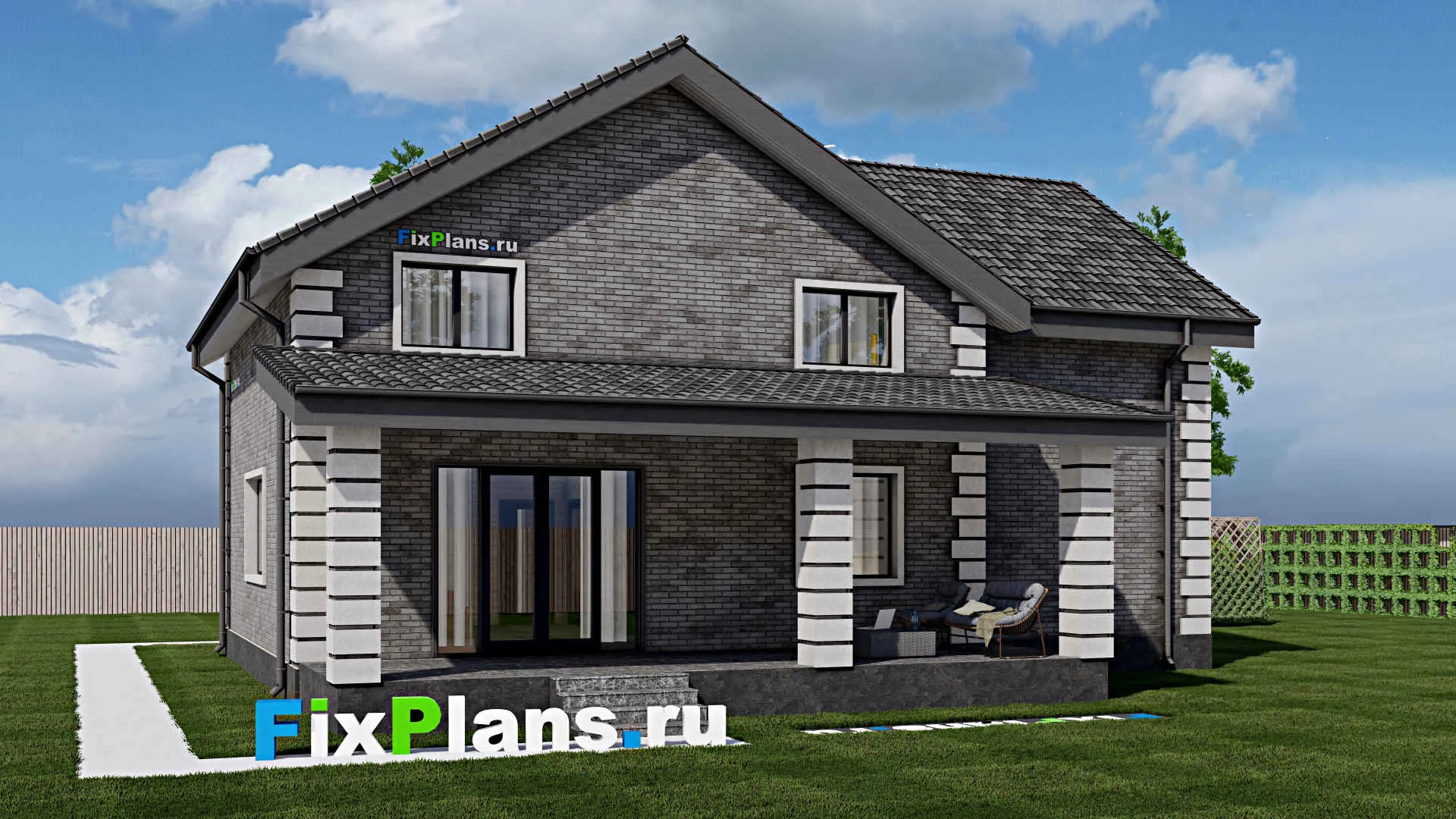 F-1268 - Проект дома с мансардой 10 на 14, площадью 230 м² с террасой, балконом, гаражом на 1 машину и 5 спальнями