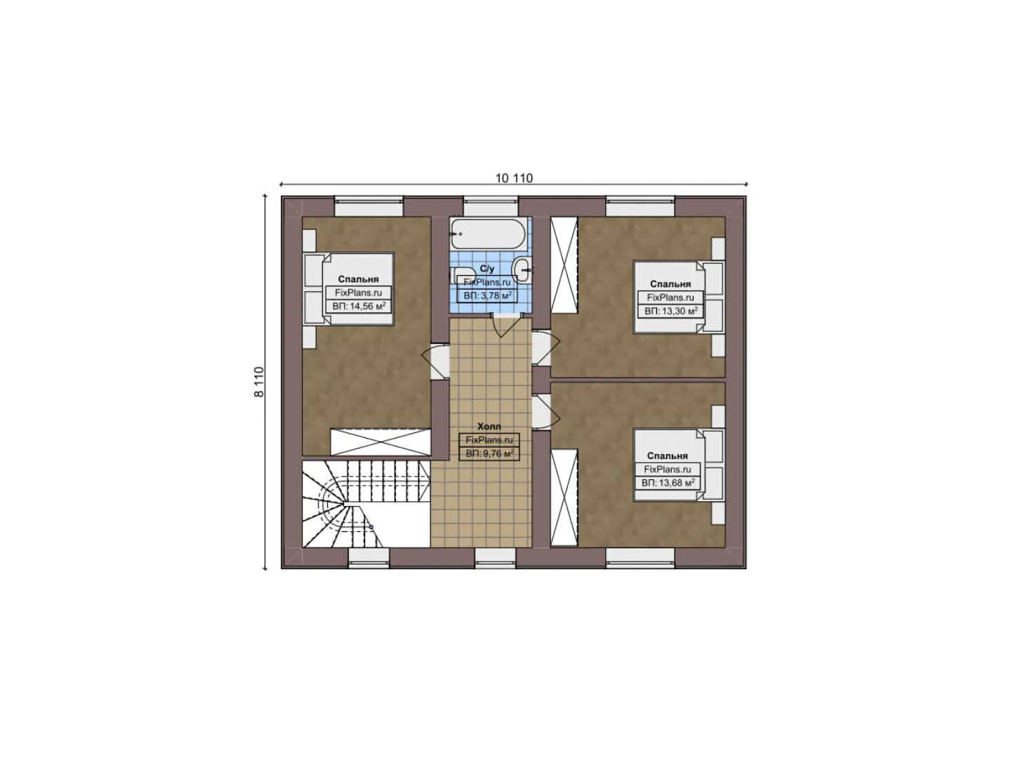 F-8225 - Планы дома с мансардой 9 на 13, площадью 160 м² с террасой и 3 спальнями