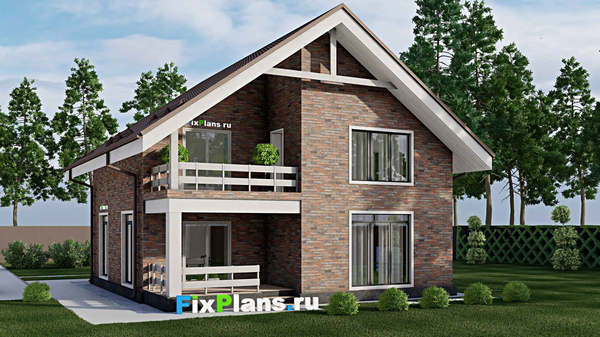 F-2285 - Проект дома с мансардой 11 на 11, площадью 160 м² с террасой, балконом и 3 спальнями