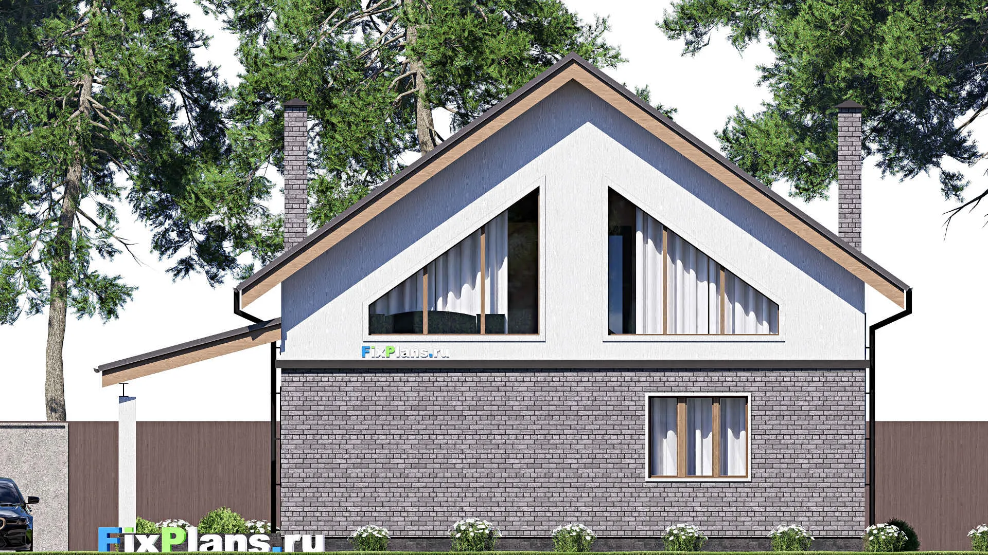 F-17729 - Проект дома с мансардой 12 на 13, площадью 180 м² с террасой и 4 спальнями