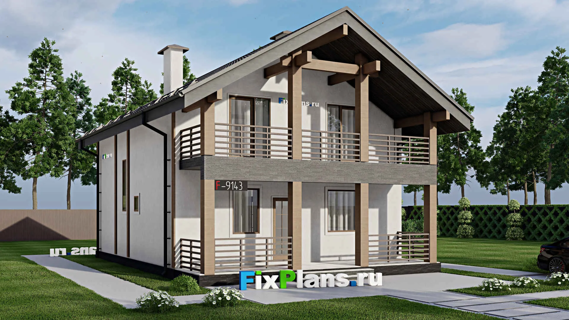 F-9143 - Проект дома с мансардой 9 на 12, площадью 160 м² с террасой, балконом и 5 спальнями