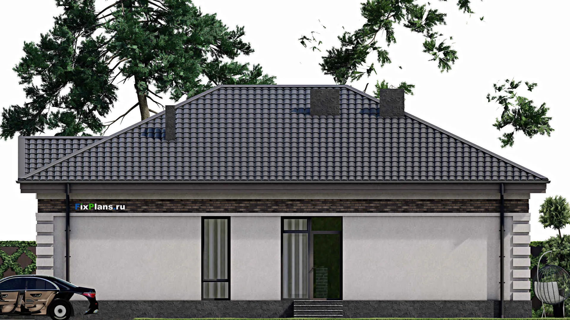 F-2096 - Проект одноэтажного дома 12 на 16, площадью 140 м² с террасой и 3 спальнями