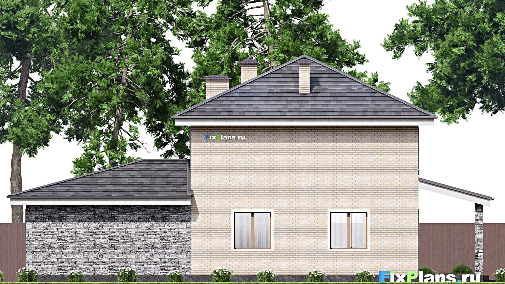 F-13364 - Проект двухэтажного дома 9 на 18, площадью 180 м² с террасой, гаражом на 2 машины и 3 спальнями