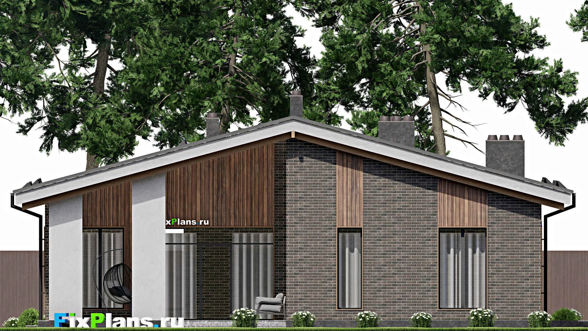 F-6236 - Проект одноэтажного дома 15 на 20, площадью 230 м² с террасой, баней и 2 спальнями