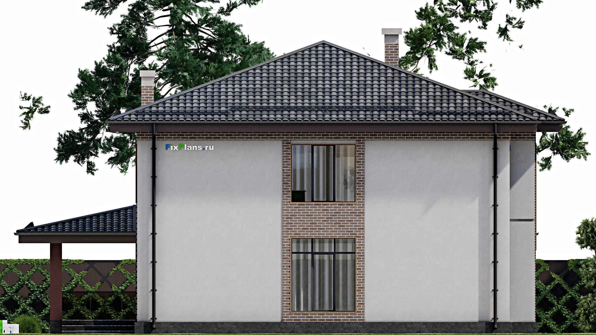 F-7352 - Планы двухэтажного дома 16 на 16, площадью 290 м² с террасой и 3 спальнями