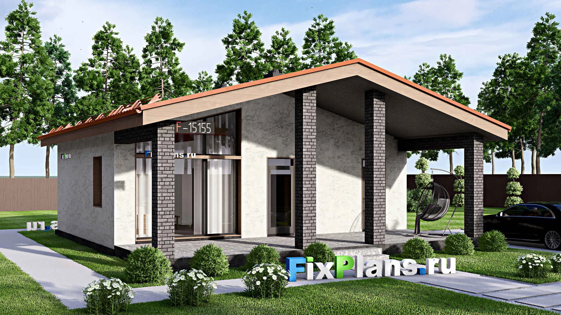 F-15155 - Проект бани 11 на 12, площадью 100 м² с комнатой отдыха, терассой и санузлом