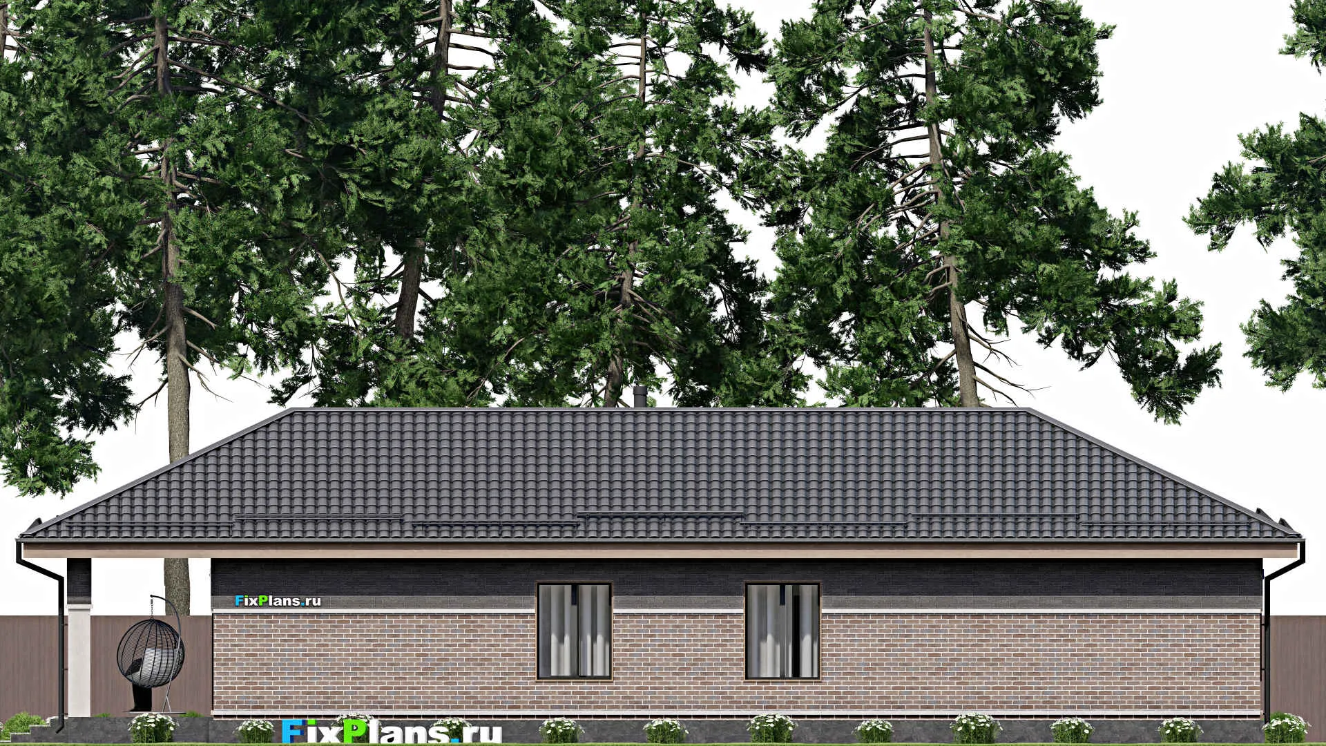 F-6875 - Проект одноэтажного дома 9 на 19, площадью 150 м² с террасой и 3 спальнями