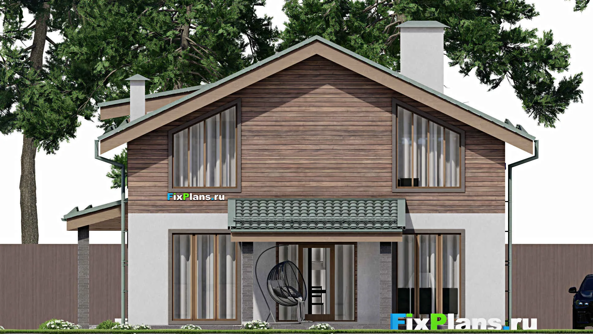 F-6830 - Проект дома с мансардой 12 на 12, площадью 180 м² с террасой и 4 спальнями