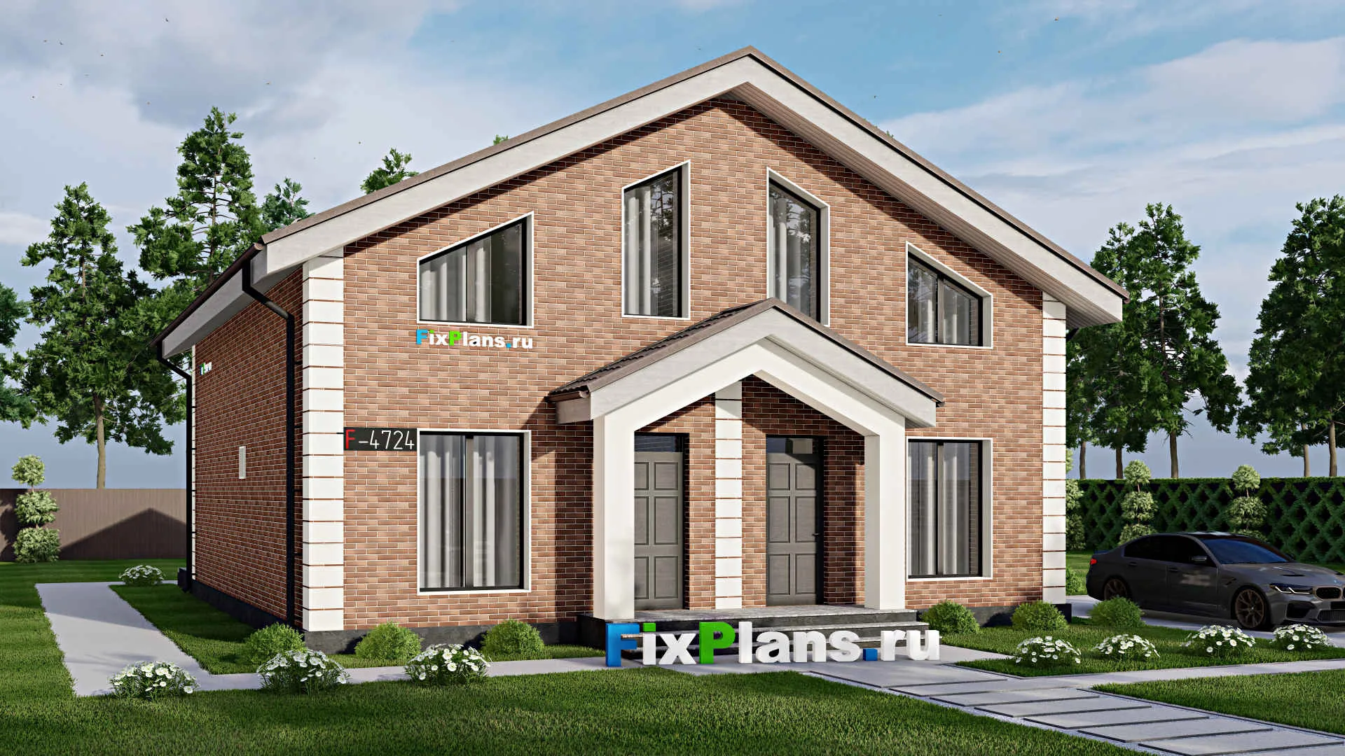 F-4724 - Проект дома с мансардой 12 на 13, площадью 240 м² с террасой и 4 спальнями