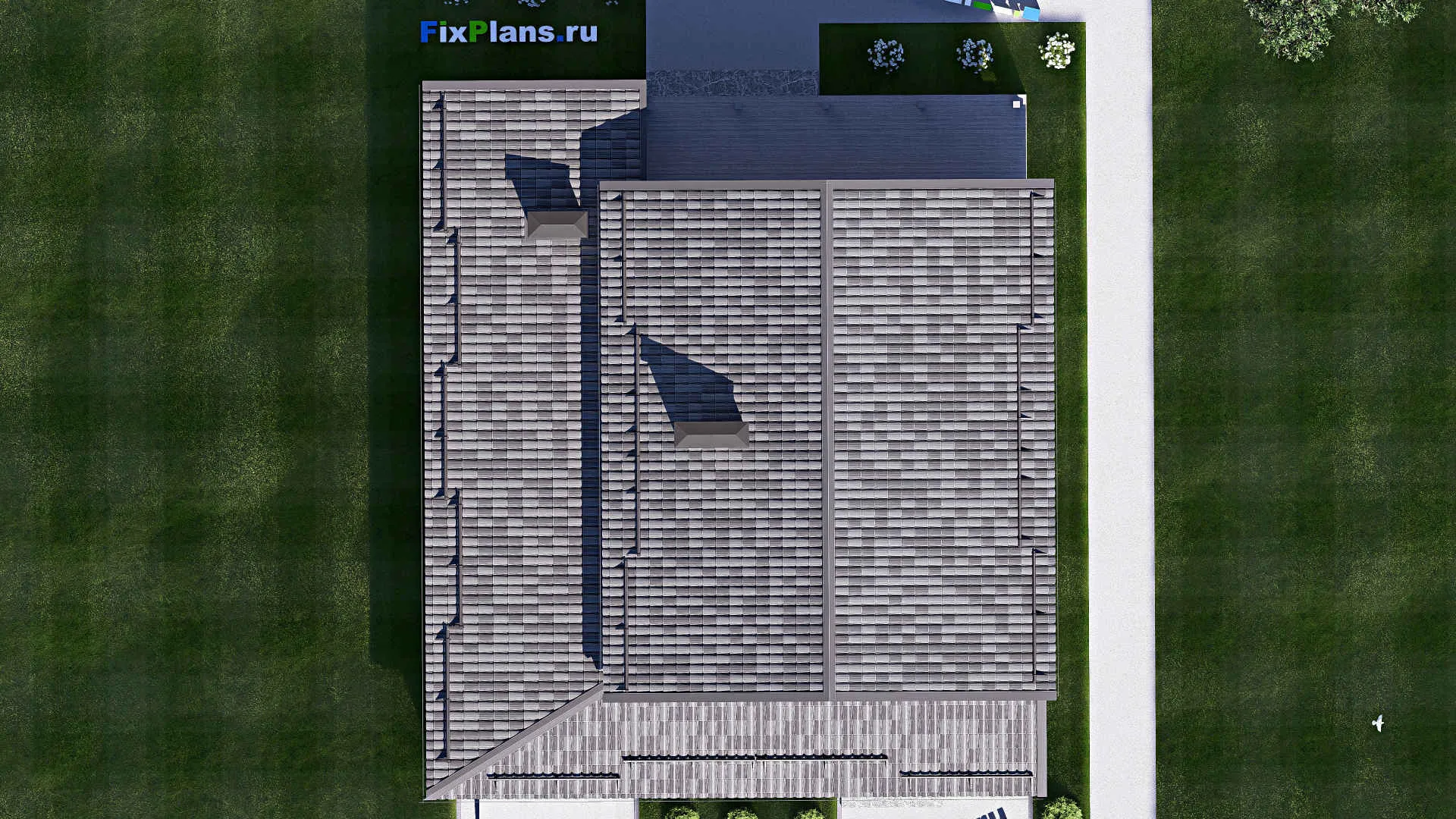 F-17774 - Проект дома с мансардой 14 на 16, площадью 270 м² с террасой, балконом, гаражом на 1 машину и 4 спальнями