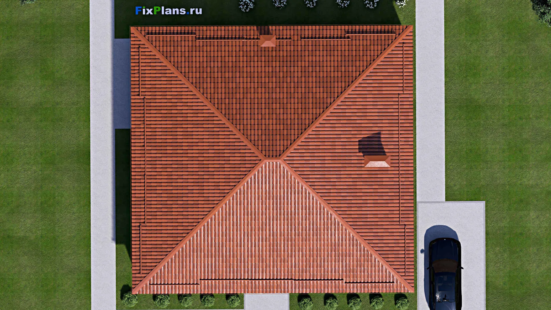 F-14615 - Проект одноэтажного дома 16 на 17, площадью 200 м² с террасой и 3 спальнями