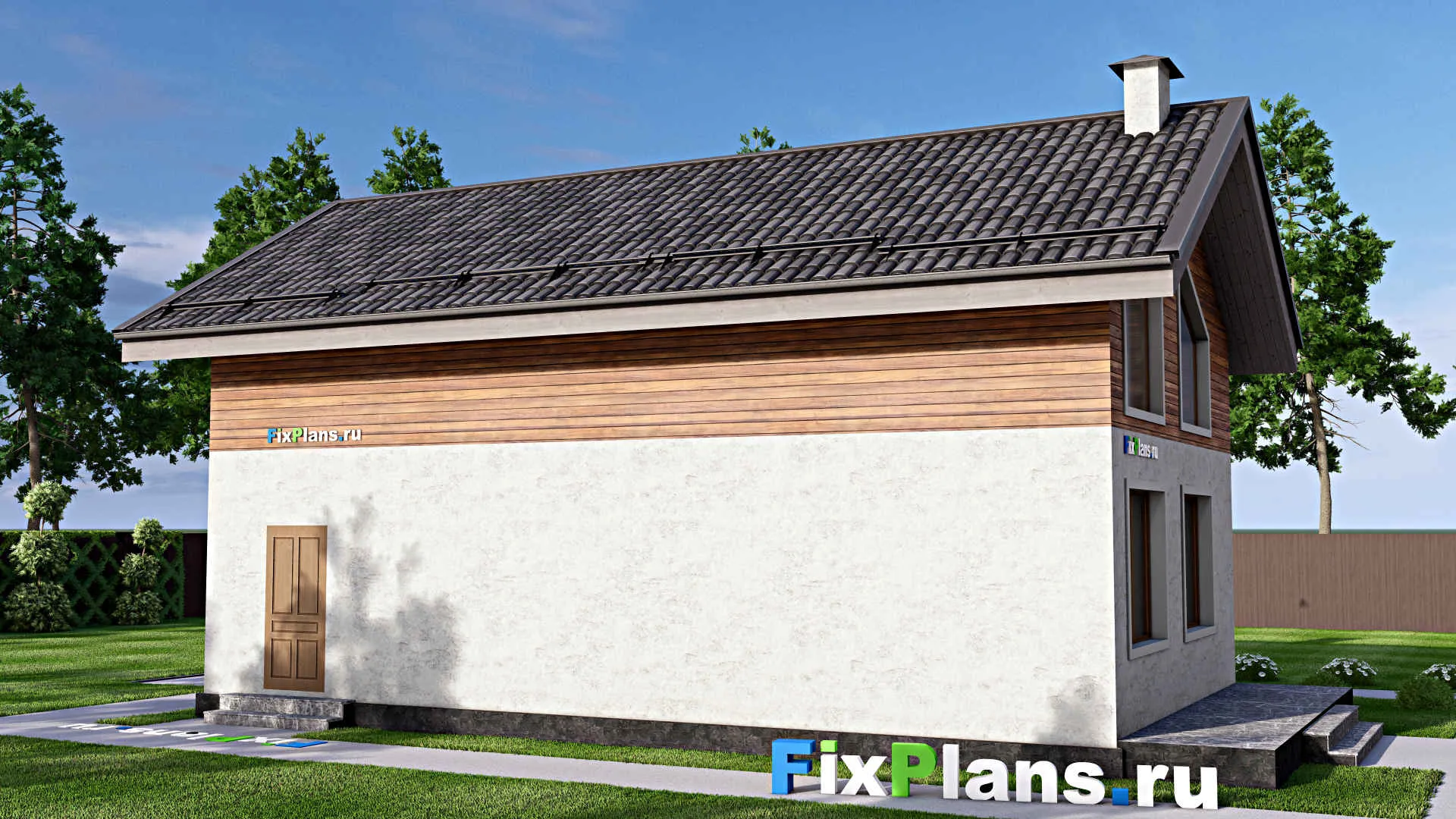 F-13292 - Проект дома с мансардой 9 на 14, площадью 140 м² с террасой и 2 спальнями