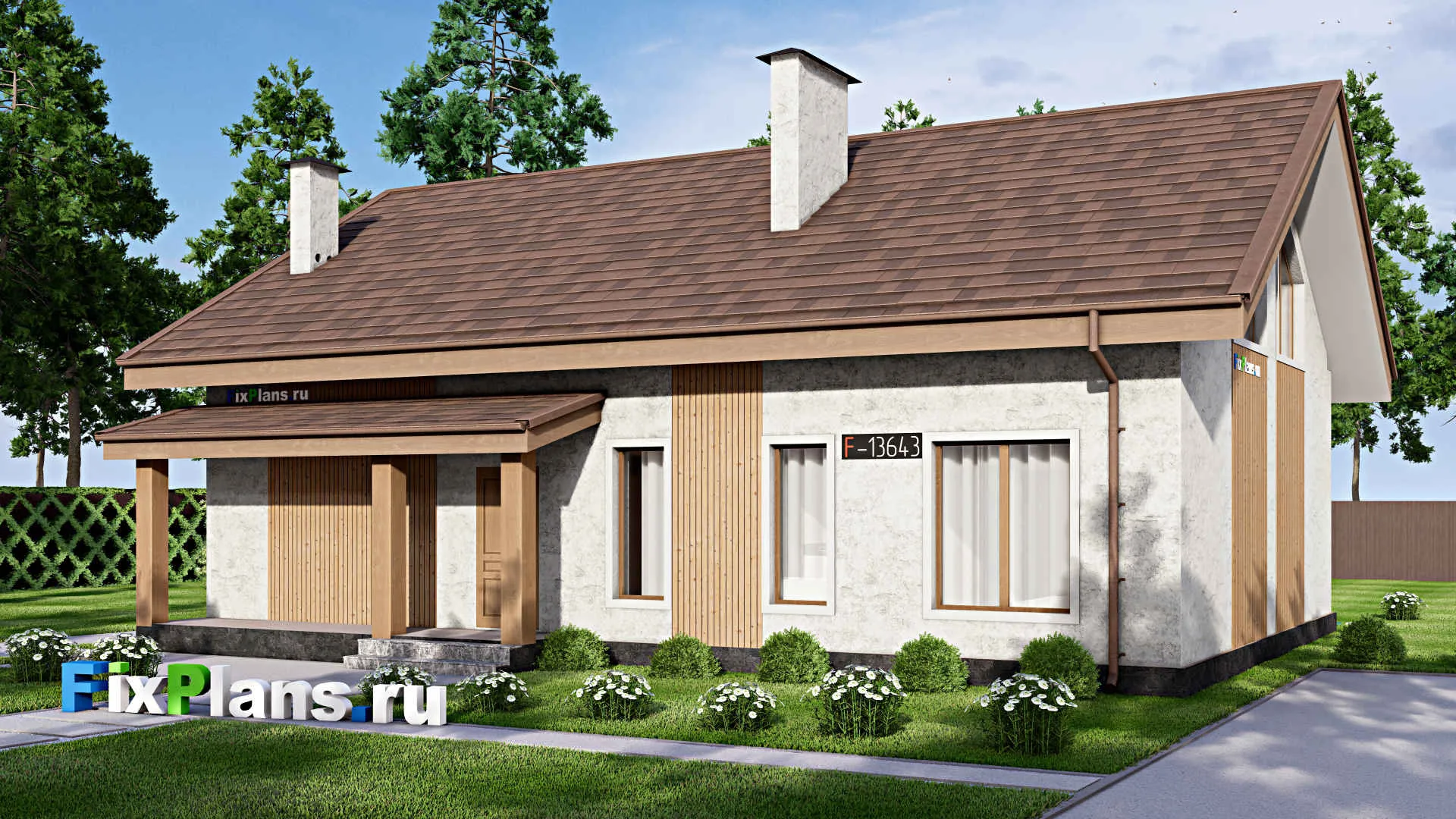 F-13643 - Проект дома с мансардой 14 на 15, площадью 210 м² с террасой и 4 спальнями