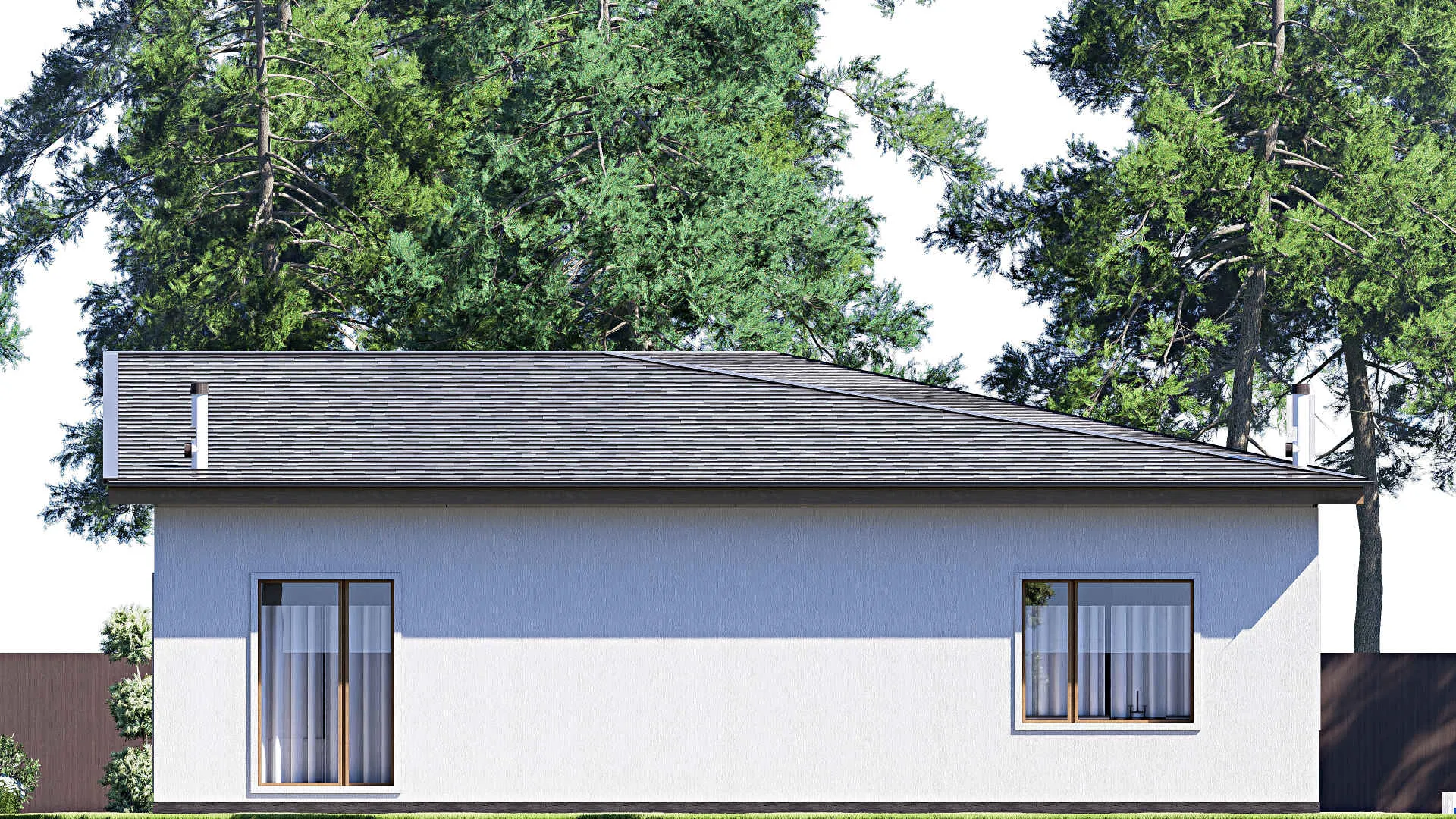 F-20006 - Проект одноэтажного дома 17 на 32, площадью 290 м² с террасой, баней и 3 спальнями