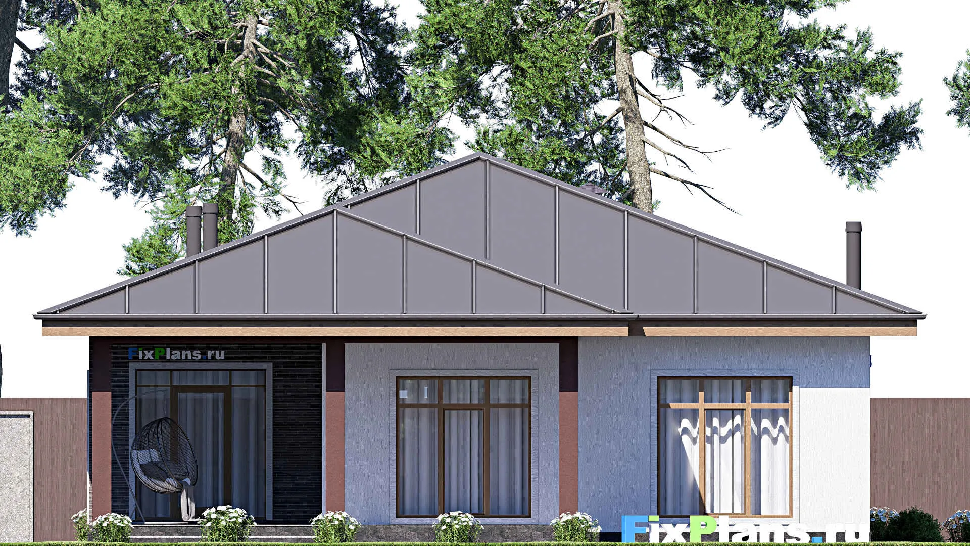 F-18521 - План одноэтажного дома 13 на 17, площадью 160 м² с террасой и 3 спальнями