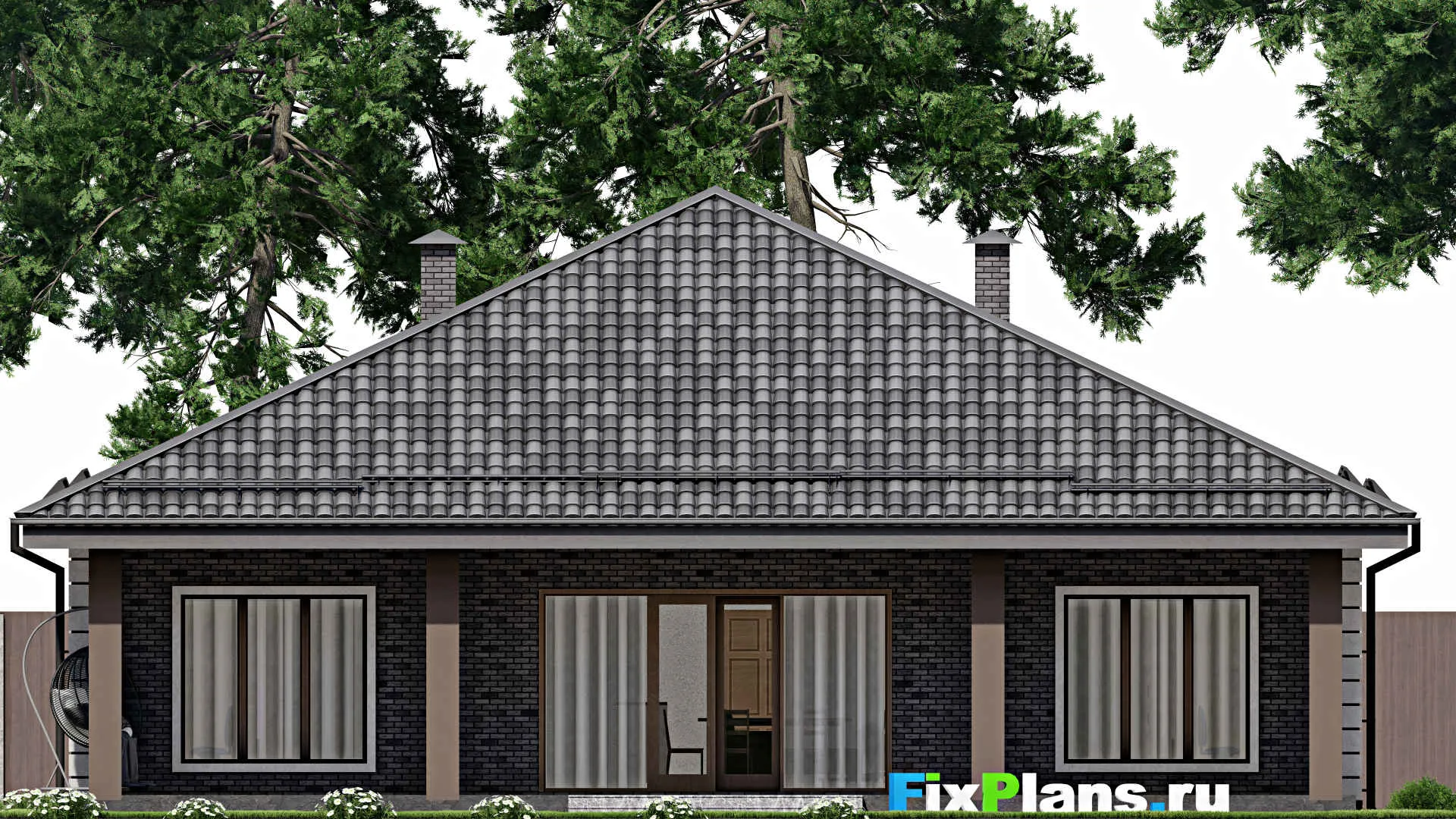 F-6101 - Проект одноэтажного дома 15 на 18, площадью 210 м² с террасой и 4 спальнями