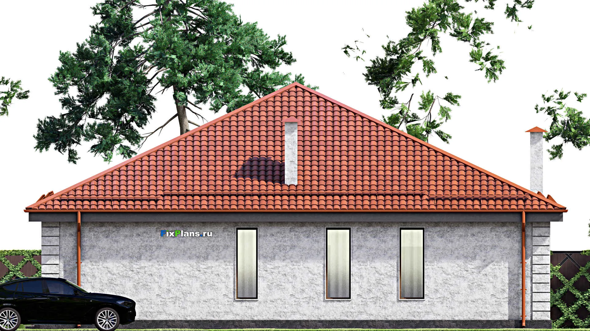 F-14615 - Проект одноэтажного дома 16 на 17, площадью 200 м² с террасой и 3 спальнями