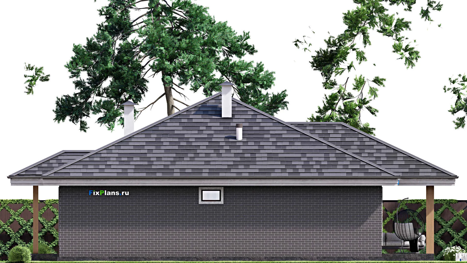 F-15245 - Проект одноэтажного дома 16 на 16, площадью 170 м² с террасой и 4 спальнями