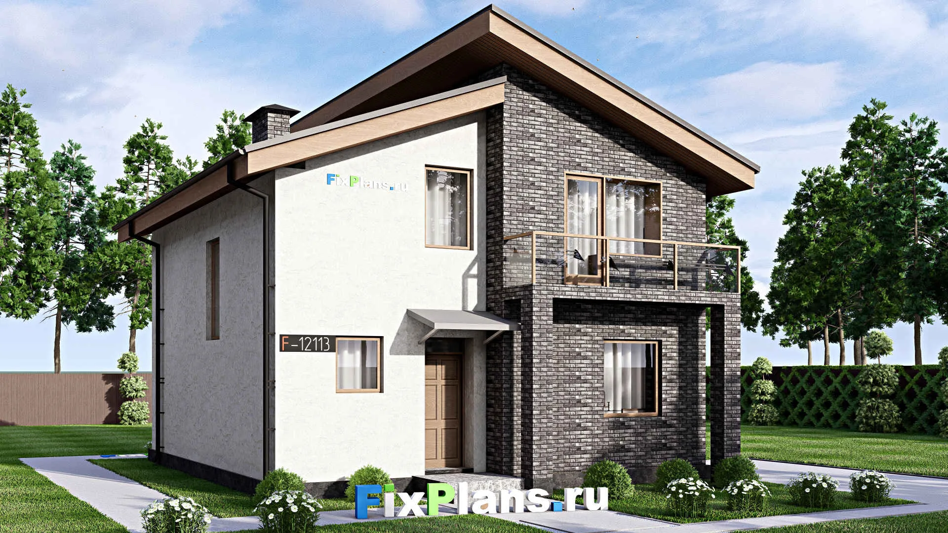 F-12113 - Проект дома с мансардой 9 на 12, площадью 130 м² с террасой, балконом и 4 спальнями