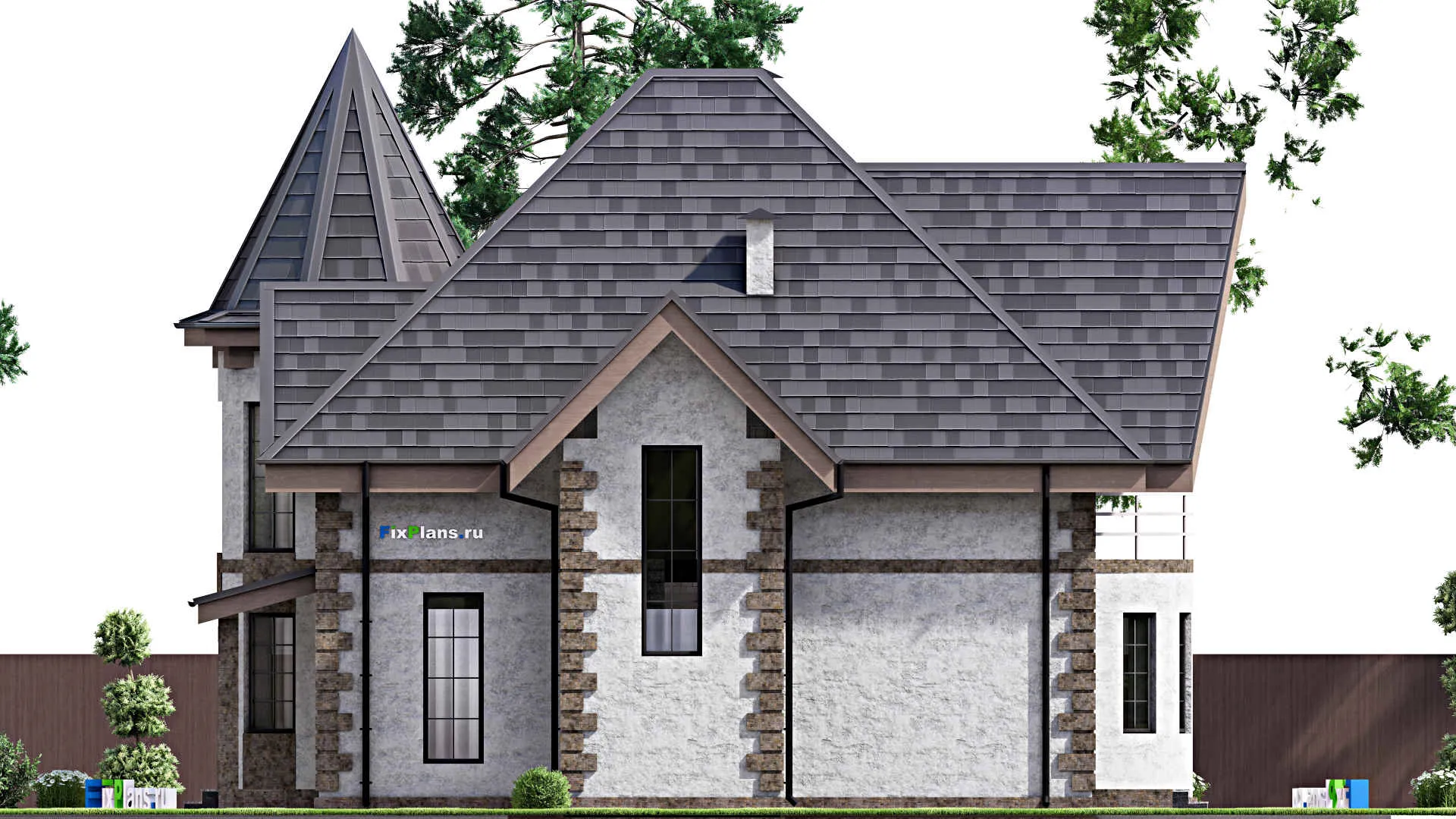 F-13553 - Планы дома с мансардой 12 на 15, площадью 200 м² с балконом и 4 спальнями