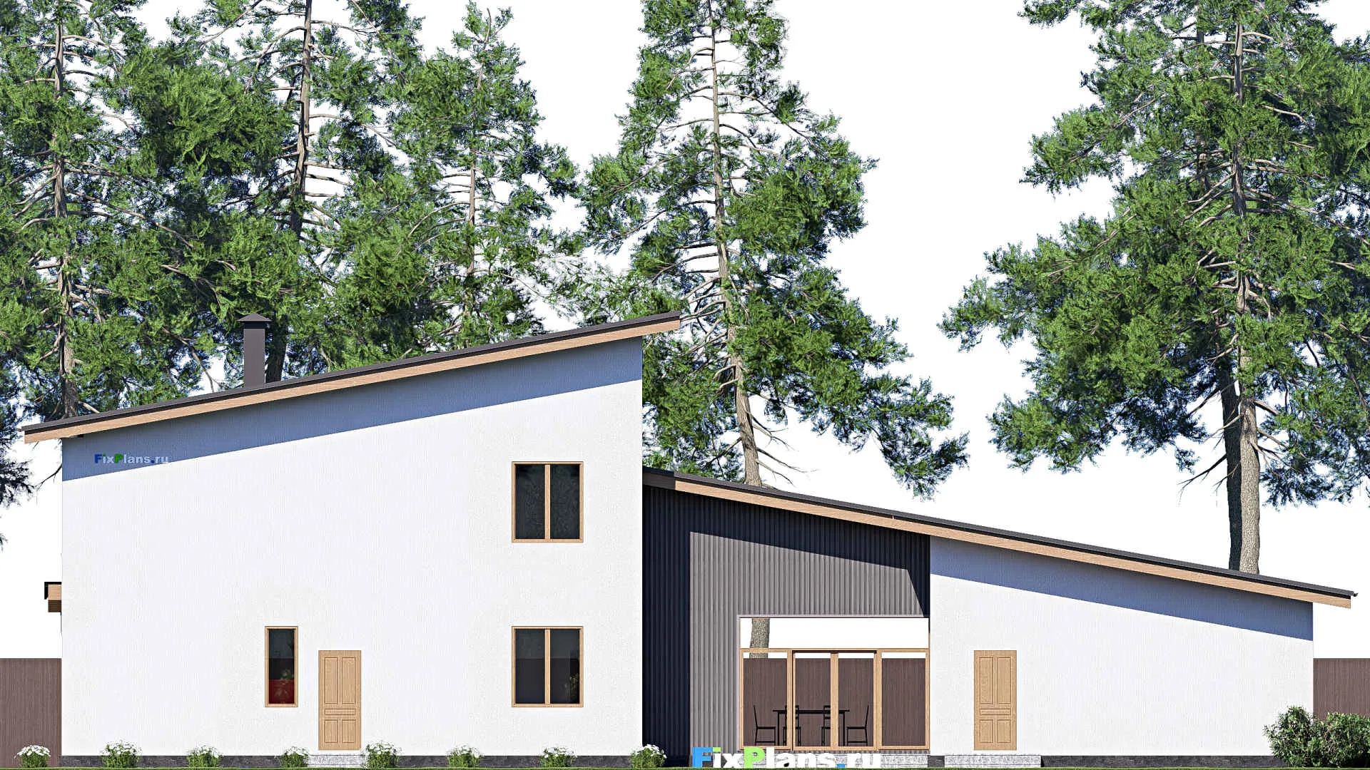 F-18881 - Проект двухэтажного дома 10 на 27, площадью 280 м² с террасой, гаражом на 2 машины и 4 спальнями