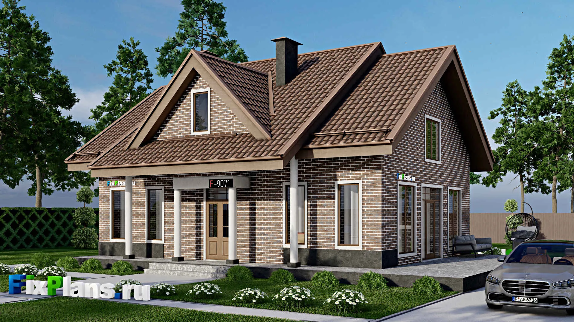 F-9071 - Проект дома с мансардой 11 на 16, площадью 260 м² с террасой и 2 спальнями