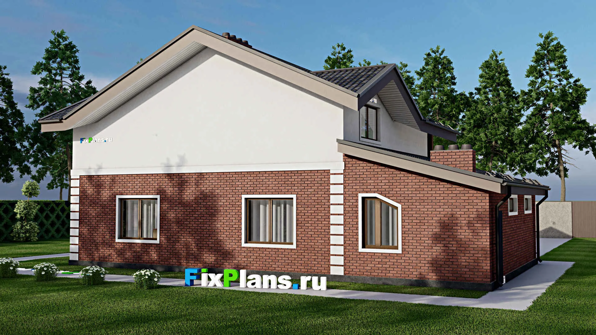 F-8603 - Проект дома с мансардой 10 на 17, площадью 200 м² с террасой, балконом, гаражом на 1 машину, вторым светом и 4 спальнями