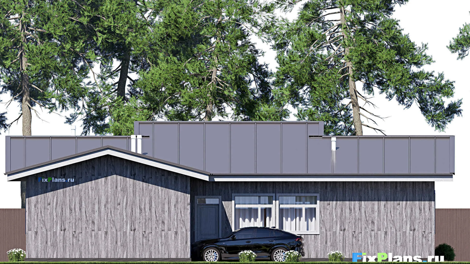 F-20393 - Проект одноэтажного дома 15 на 18, площадью 180 м² с террасой, гаражом на 1 машину и 3 спальнями