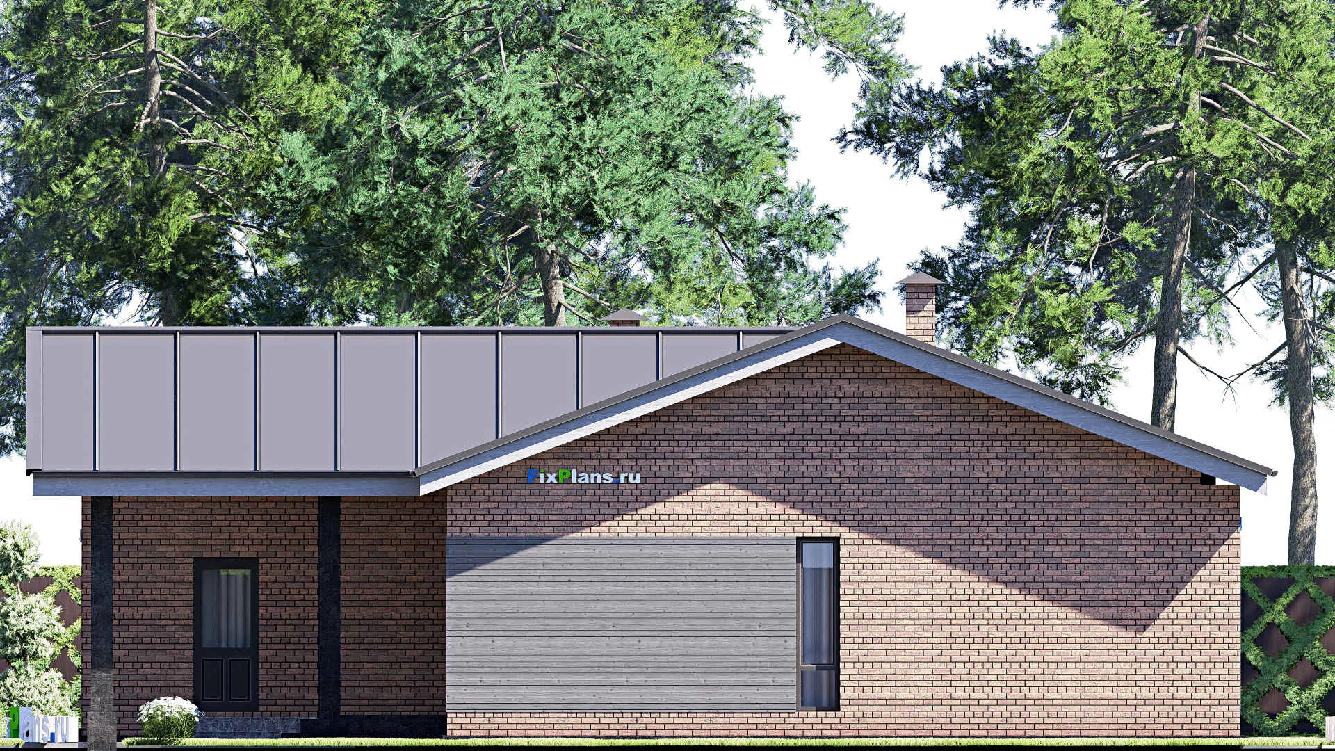 F-18242 - Проект одноэтажного дома 14 на 16, площадью 150 м² с гаражом на 2 машины и 2 спальнями