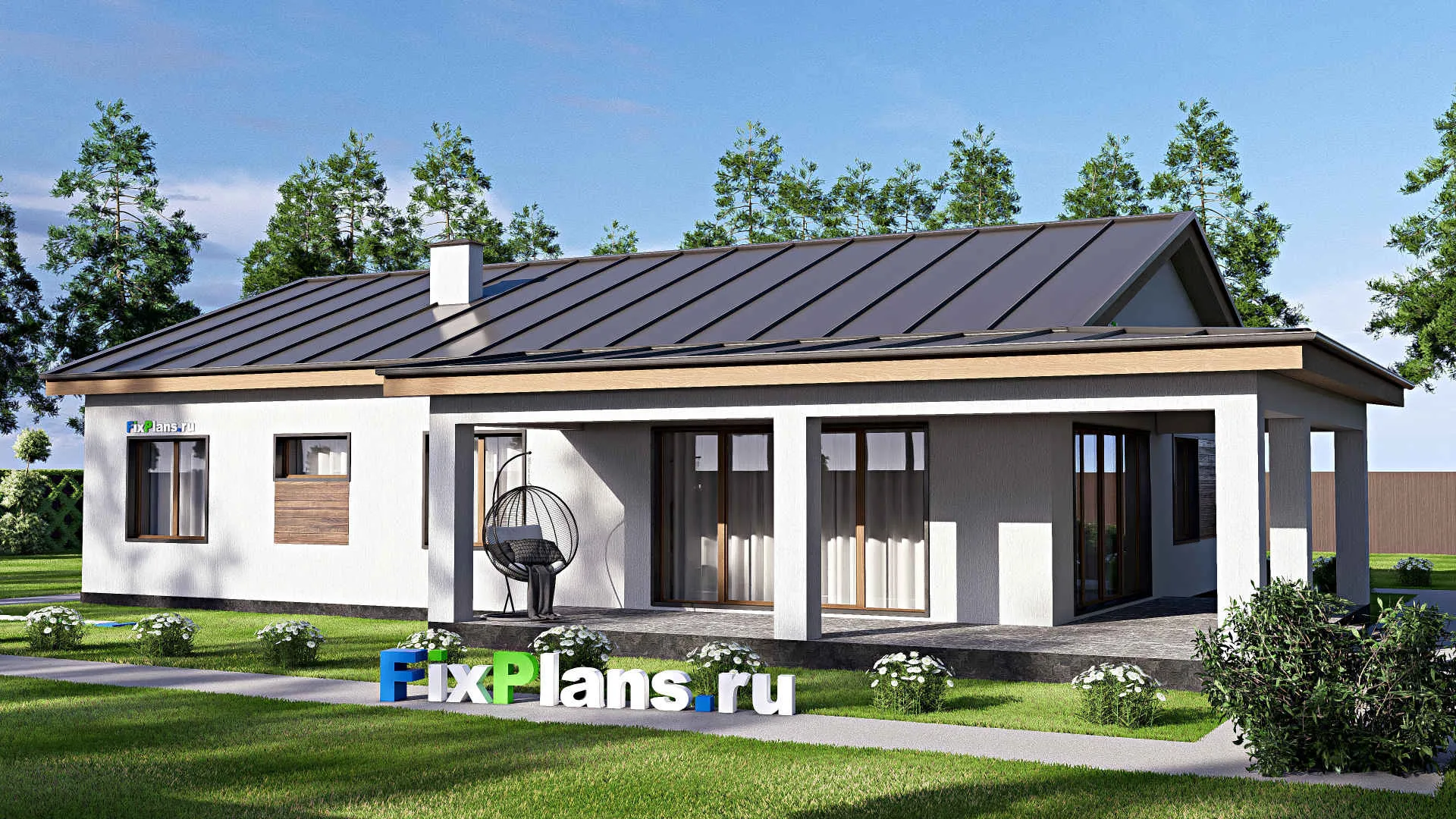 F-18161 - План одноэтажного дома 17 на 20, площадью 220 м² с террасой и 3 спальнями