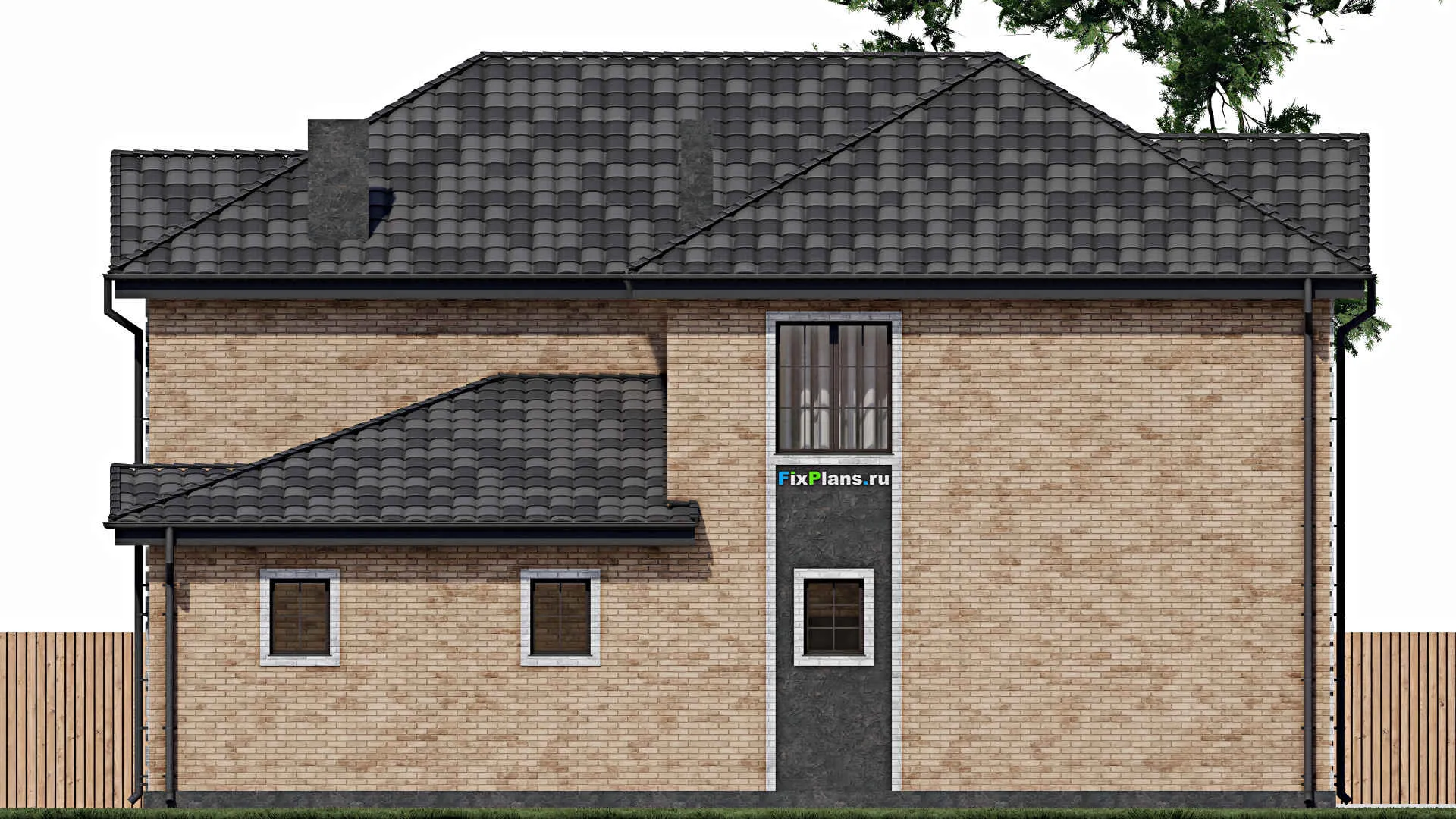 F-0620 - Проект двухэтажного дома 13 на 15, площадью 270 м² с террасой, балконом, гаражом на 1 машину и 4 спальнями