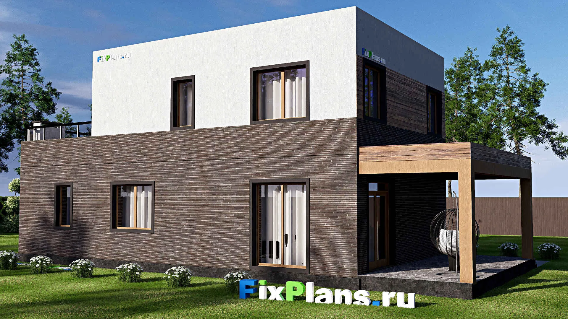 F-19511 - Проект двухэтажного дома 10 на 17, площадью 160 м² с террасой, гаражом на 1 машину и 3 спальнями