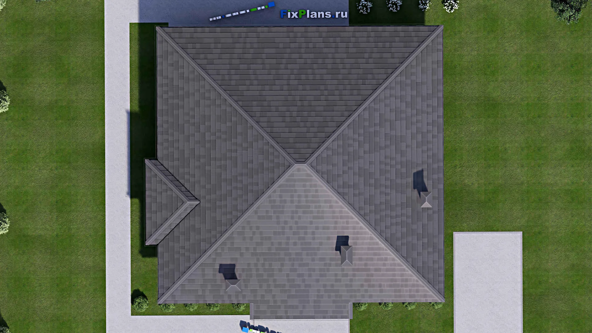 F-13796 - Проект одноэтажного дома 16 на 17, площадью 200 м² с террасой и 3 спальнями