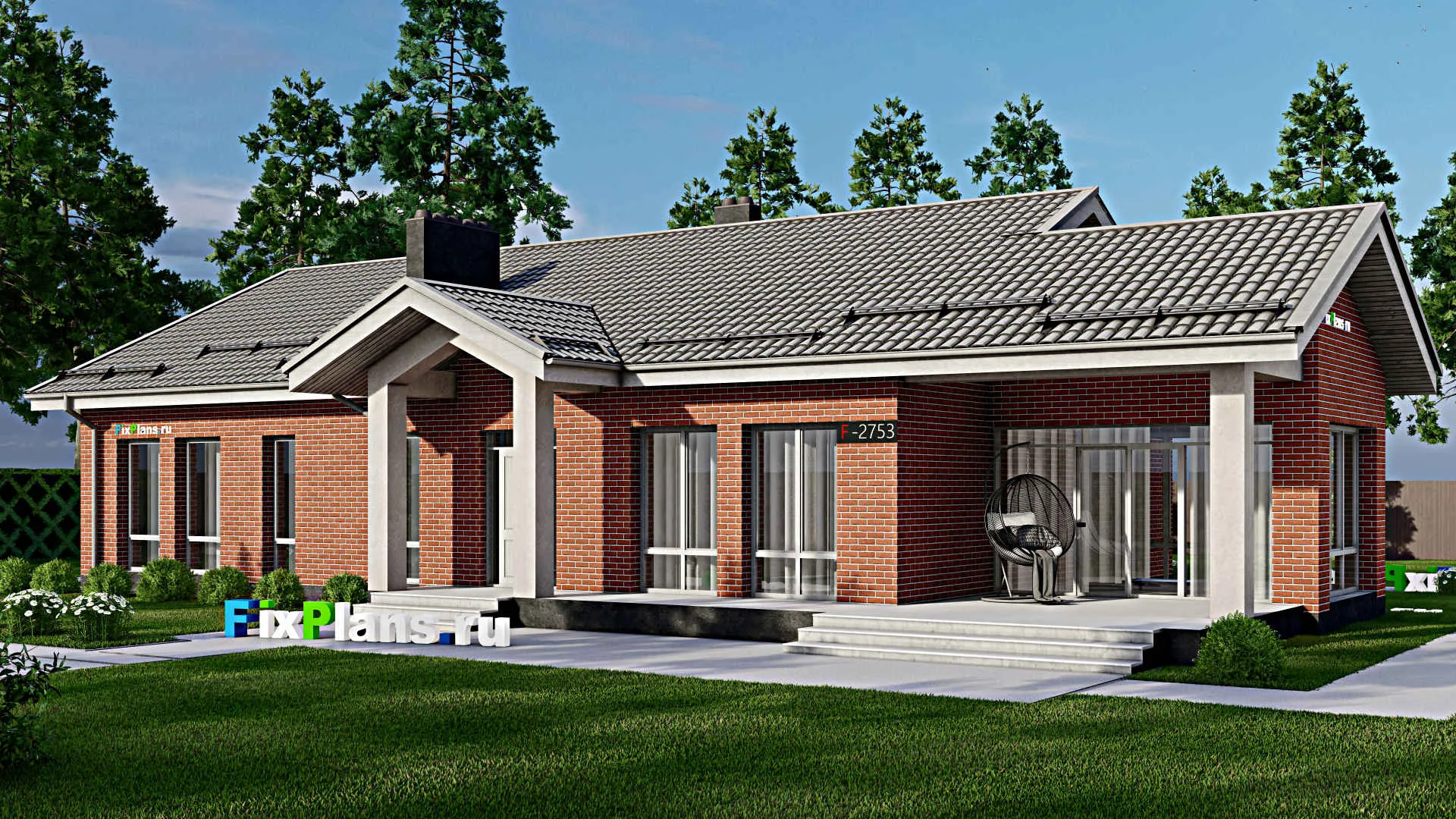 F-2753 - Проект одноэтажного дома 12 на 22, площадью 200 м² с террасой и 2 спальнями