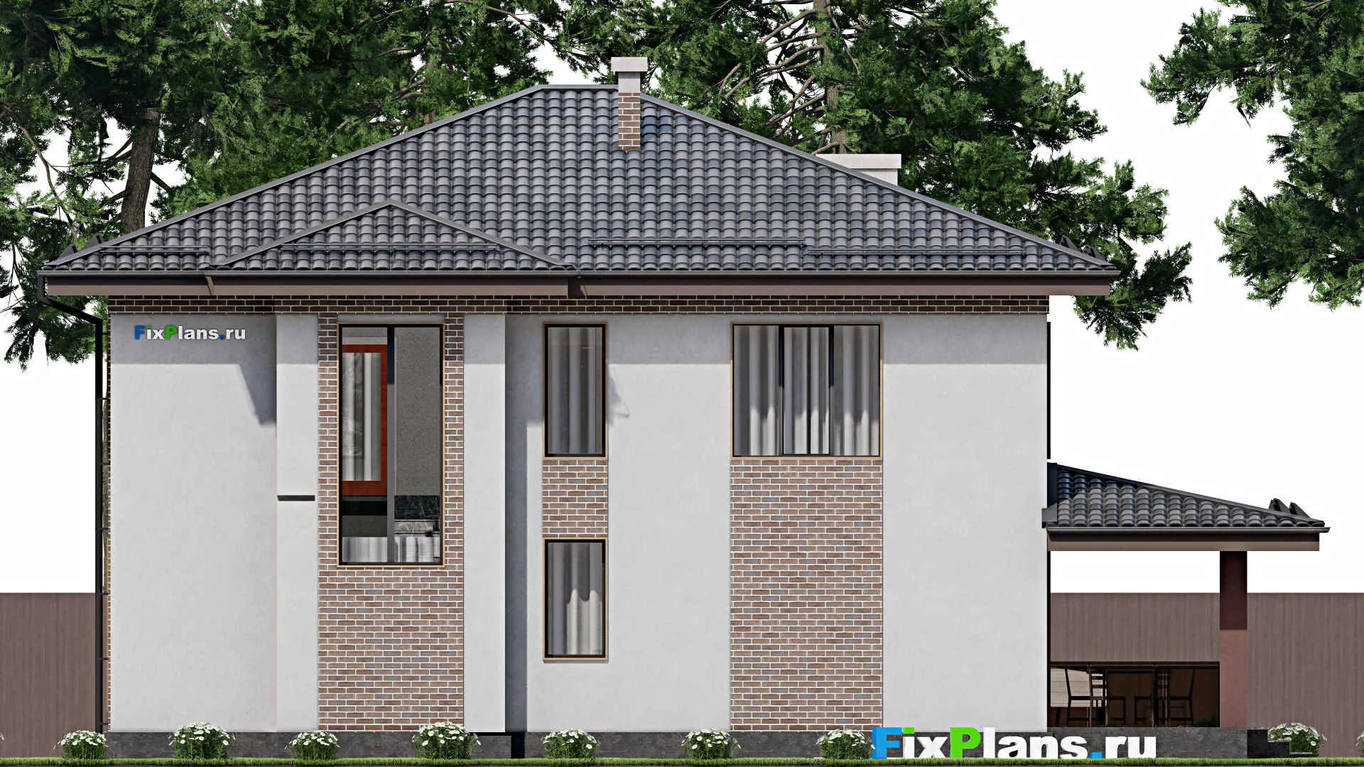 F-7352 - Планы двухэтажного дома 16 на 16, площадью 290 м² с террасой и 3 спальнями