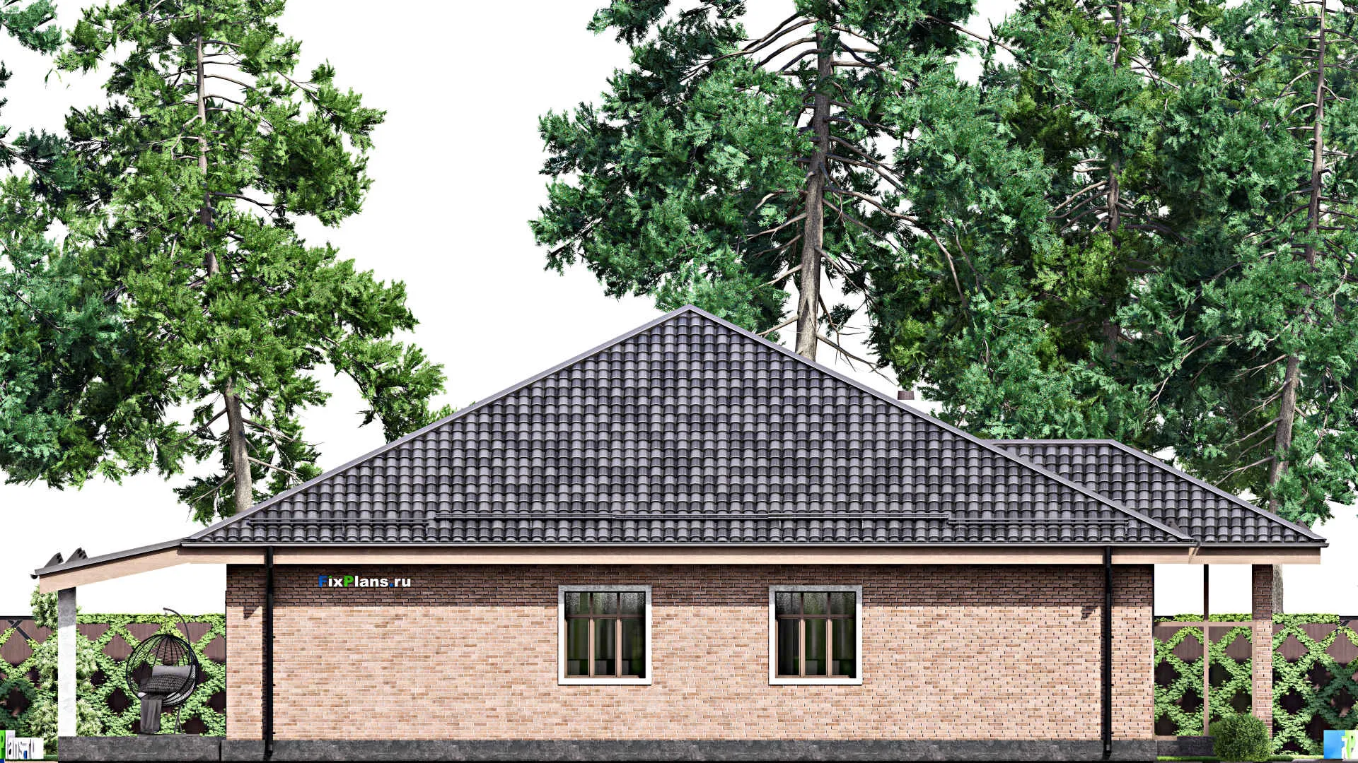 F-13526 - Проект одноэтажного дома 16 на 21, площадью 250 м² с террасой и 4 спальнями