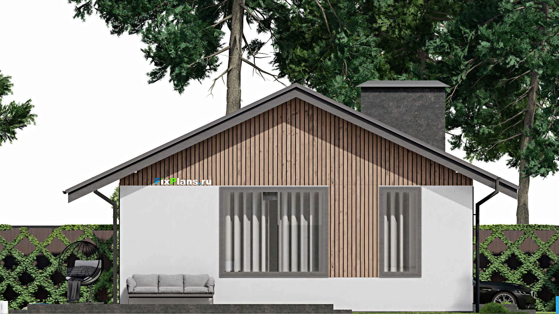 F-3500 - Проект одноэтажного дома 10 на 16, площадью 160 м² с террасой и 3 спальнями