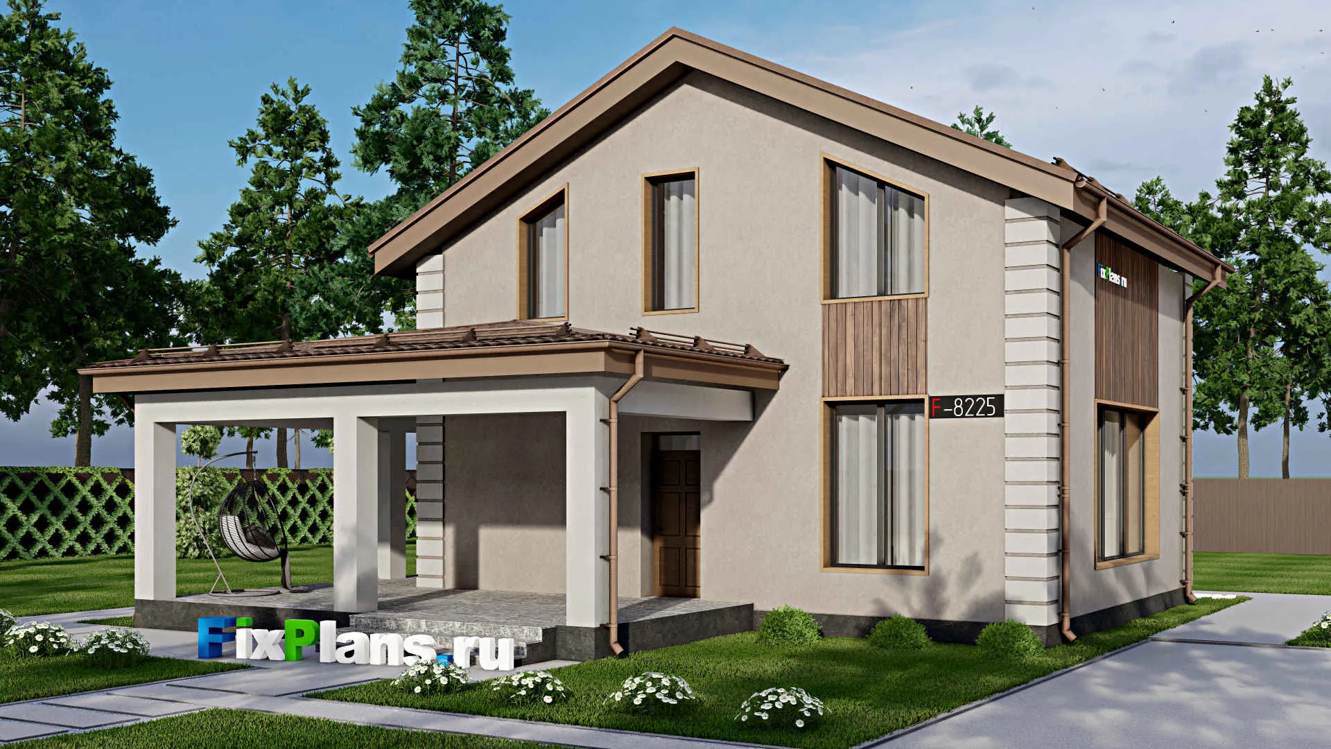 F-8225 - Проект дома с мансардой 9 на 13, площадью 160 м² с террасой и 3 спальнями