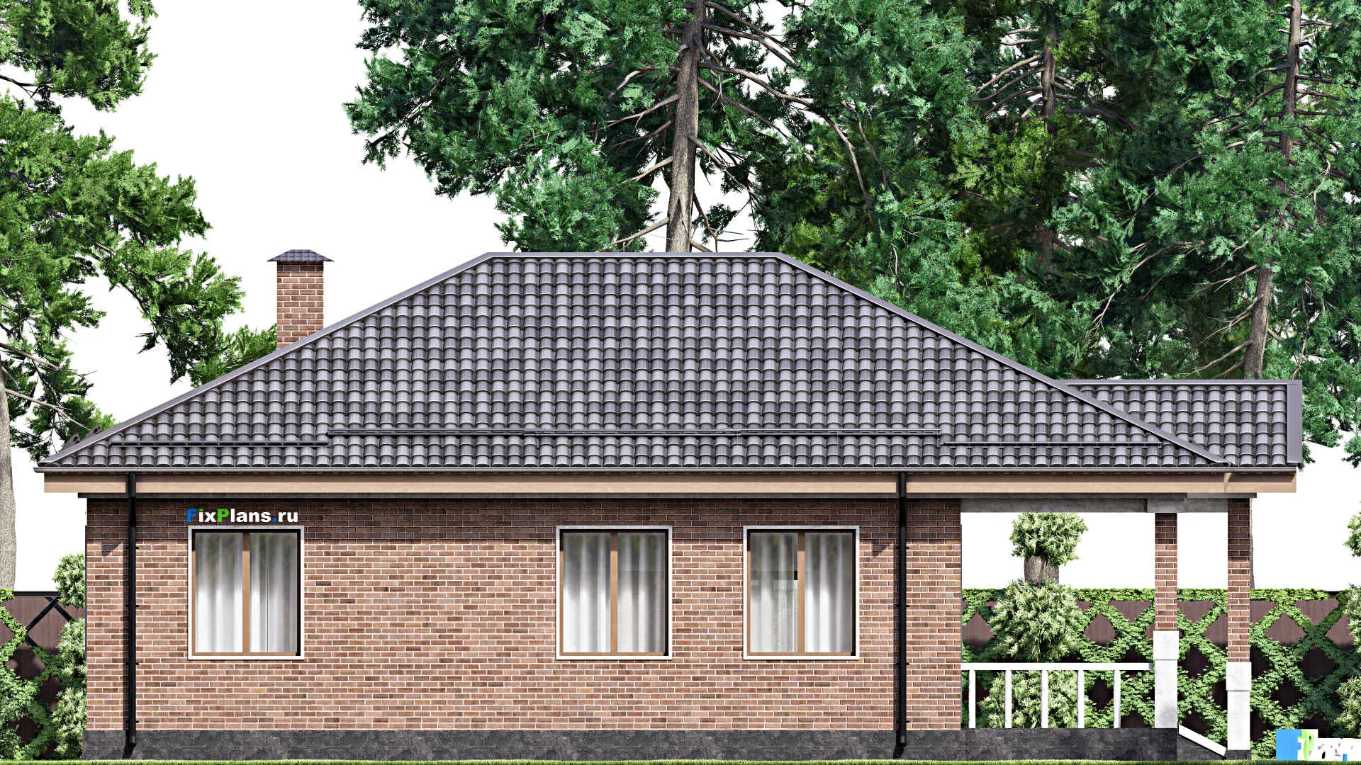 F-13841 - План одноэтажного дома 12 на 16, площадью 140 м² с террасой и 3 спальнями